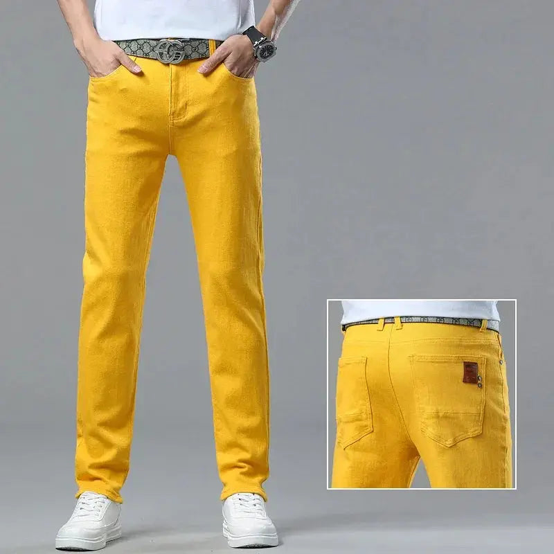 Four Season New Men's Yellow Jeans Fashion Business Casual