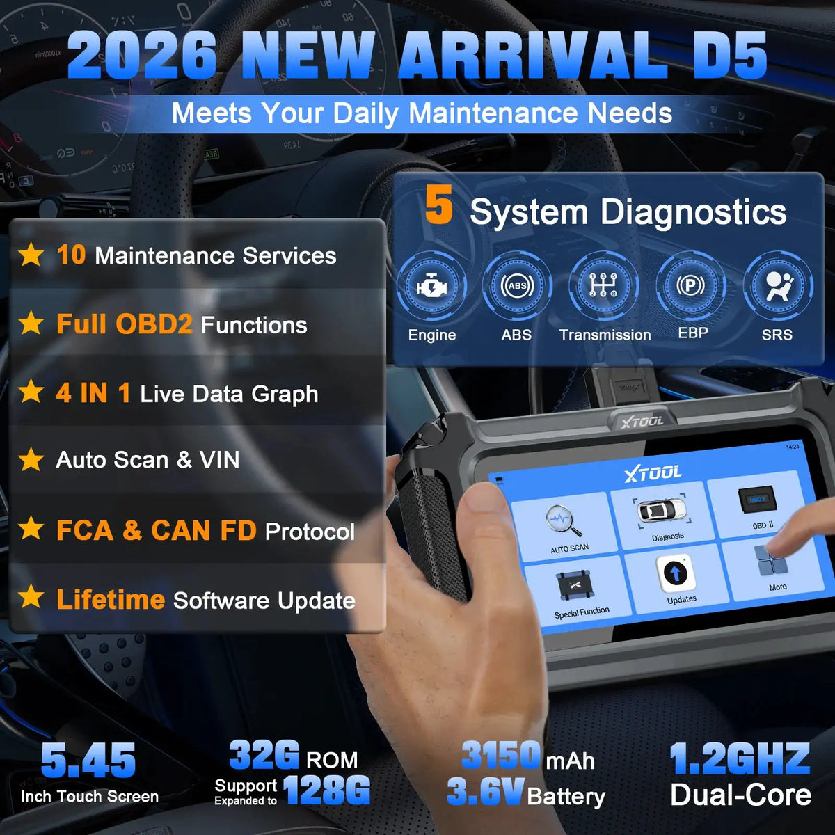 XTOOL D5 OBD2 Diagnostic Scanner — product view 2