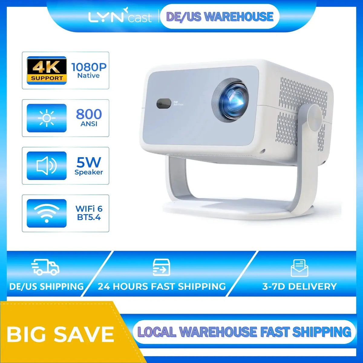 LynCast Projector Native , Android Auto Focus & Keystone ° — product view 8
