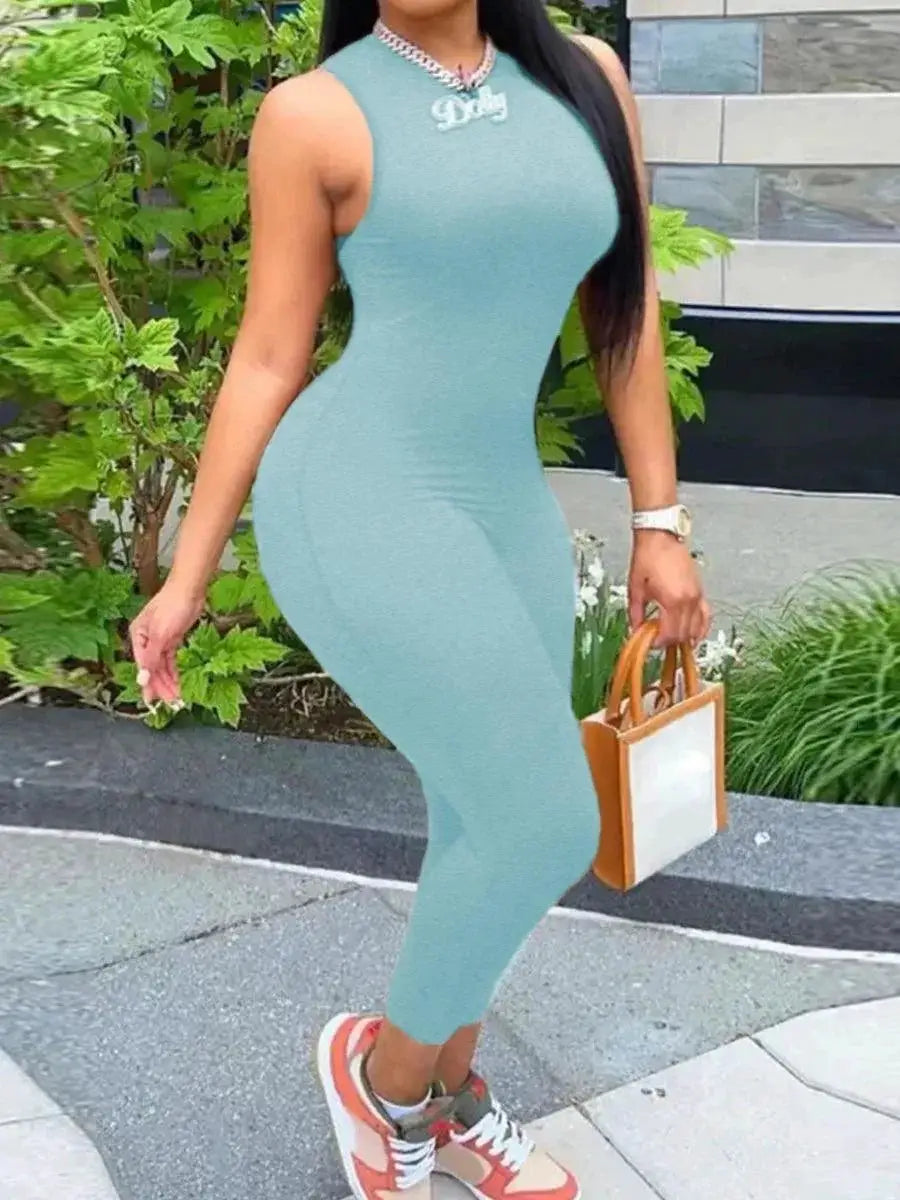 Sleek Milk Fiber Jumpsuit Sexy Sleeveless Romper Night Out