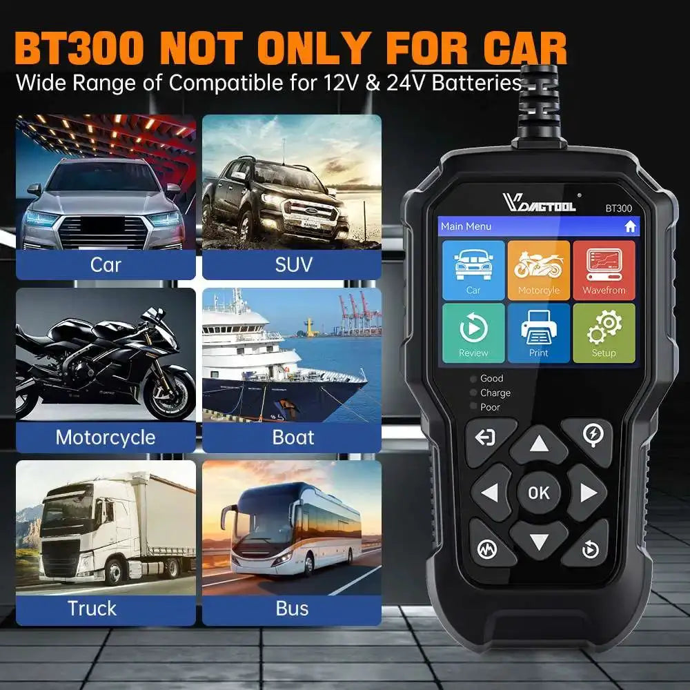 2026 New VDIAGTOOL BT300 5-3000 CCA Car Battery Tester 6V/12V Battery System Detect Auto Battery Analyzer Car Battery Tool