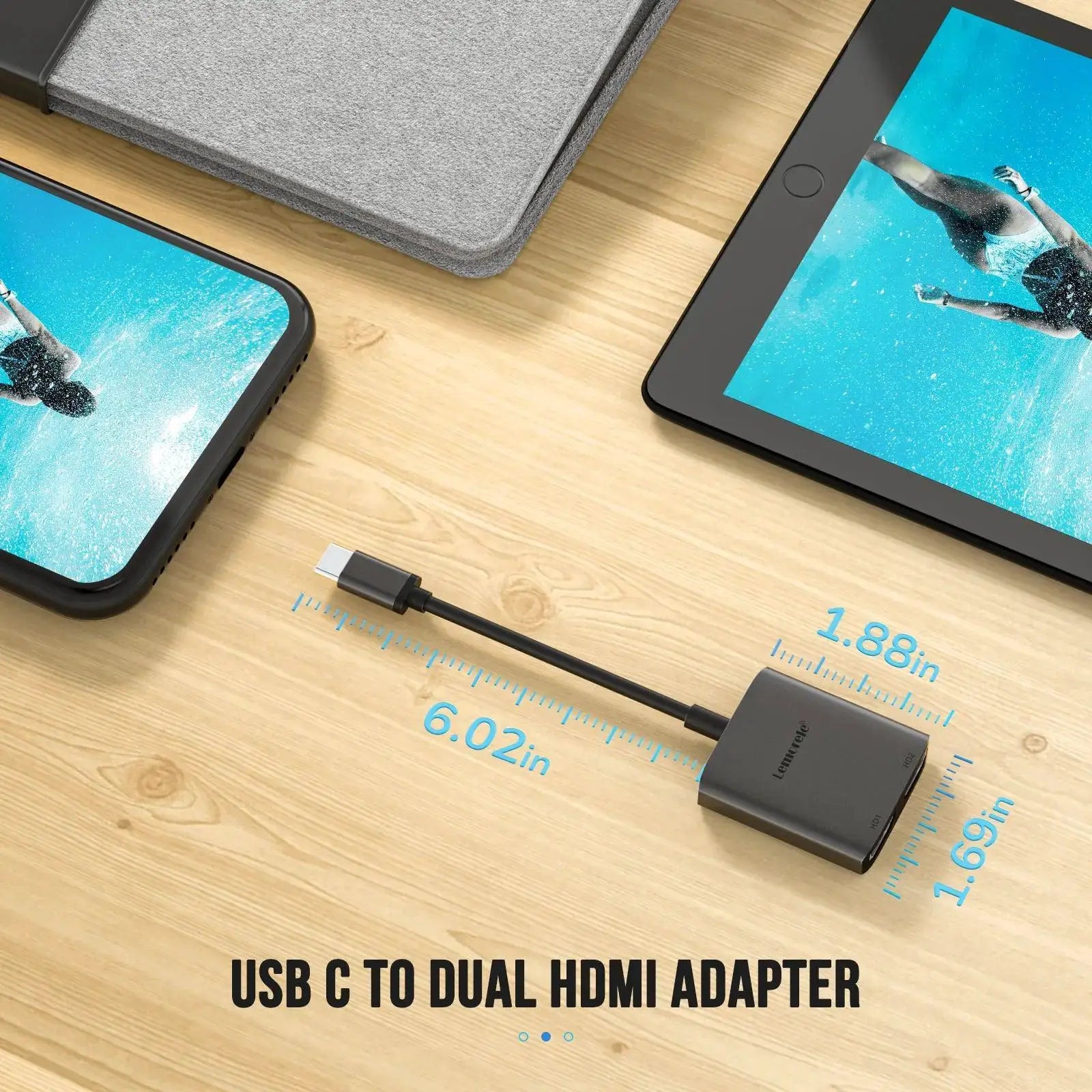 Lemorele USB C Hub 2 Port Dual HDMI 4K Docking Station