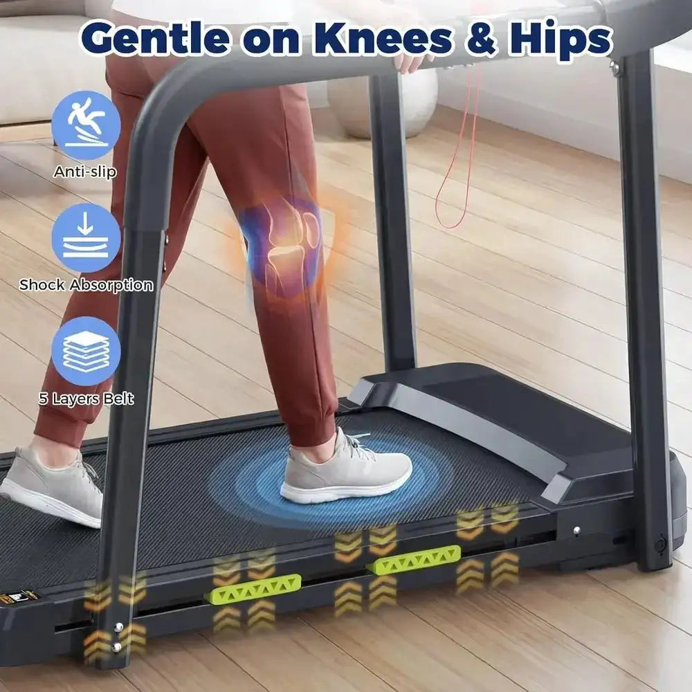 Senior-Friendly Home Treadmill with Long Rails, Heart Rate Monitor, Wide Belt, 2.5 HP, 300 lbs Capacity, PAD Stand & Cup Holder