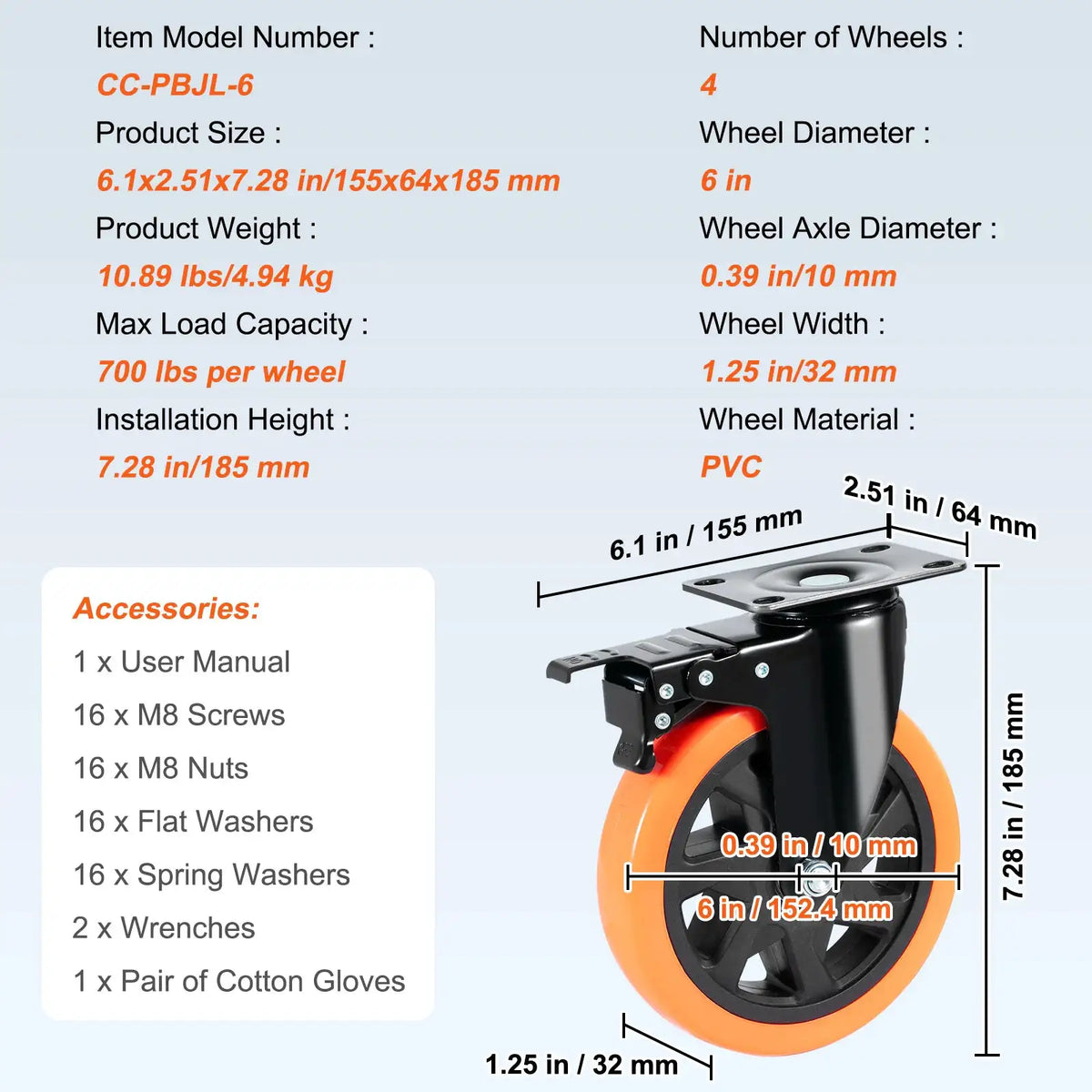 Dual Locking Swivel Caster Wheel Set — product image 7