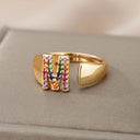 Rainbow Zircon Letter Rings For Women Fashion Jewelry 2024
