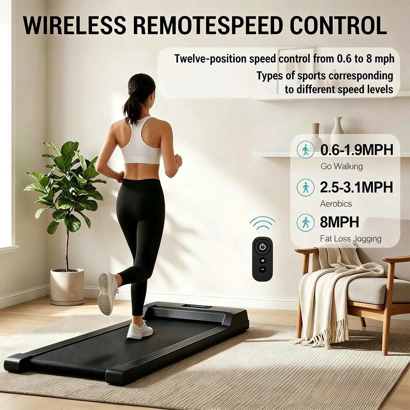 Quiet Under Desk Walking Pad 3.5HP Motor Portable Compact Treadmill 12-Speed LED Display 300 LBS Capacity for Walking Jogging and Running Home Office Apartment
