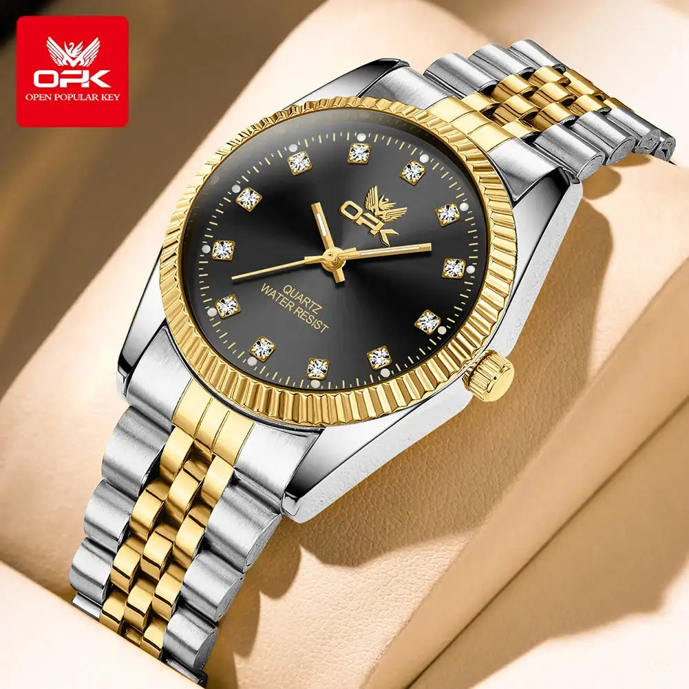OPK 6027 Watches For Men Stainless Steel Quartz Watch Zircon Scale Wristwatch Waterproof Luminous Automatic Watch Reloj Hombre