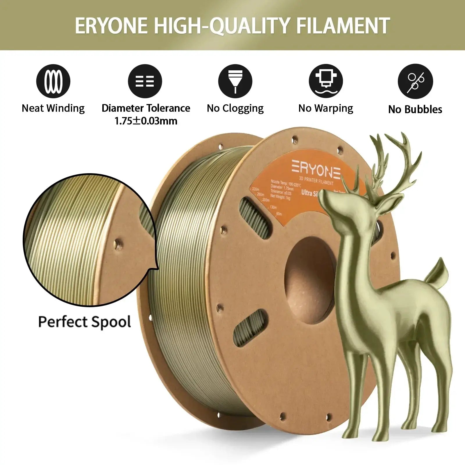 Eryone Ultra Silk PLA Filament 1kg 1.75mm No Clogging