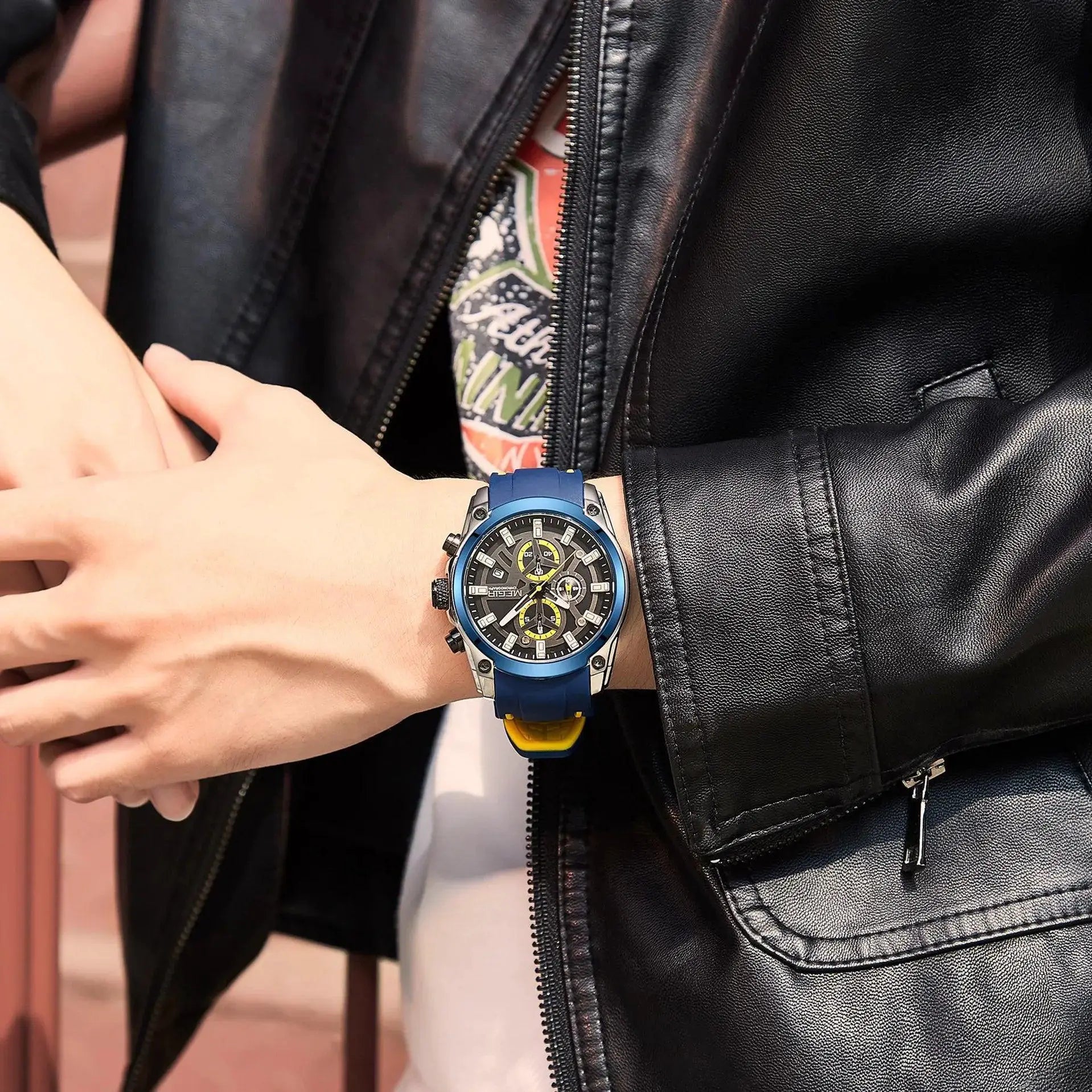 Megir Men Chronograph Sport Watch Stylish Timepiece