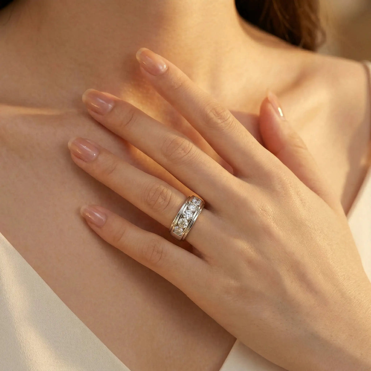 Round Moissanite Ring in Sterling Silver Carat Channel Setting — product view 5
