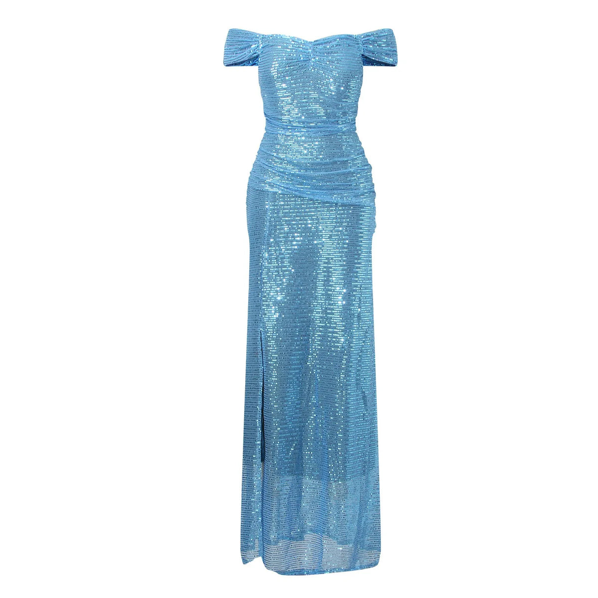 Off Shoulder Sequin Slit Dress