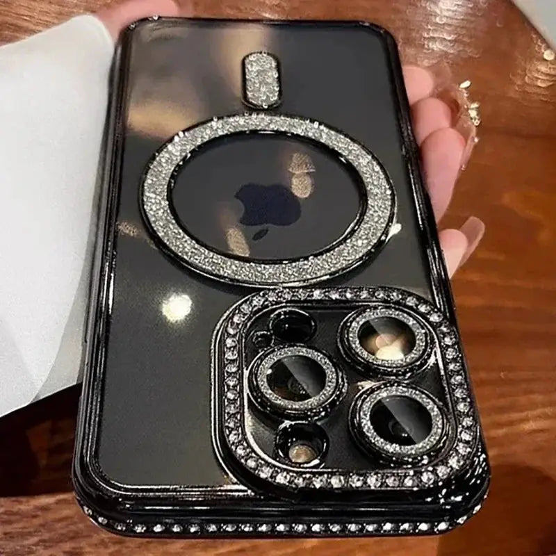 Fashion Glitter Diamond Transparent Case For iPhone 18 17 16 15 14 13 11 12 Pro Max Funda Magnetic Wireless Charger Bumper Cover