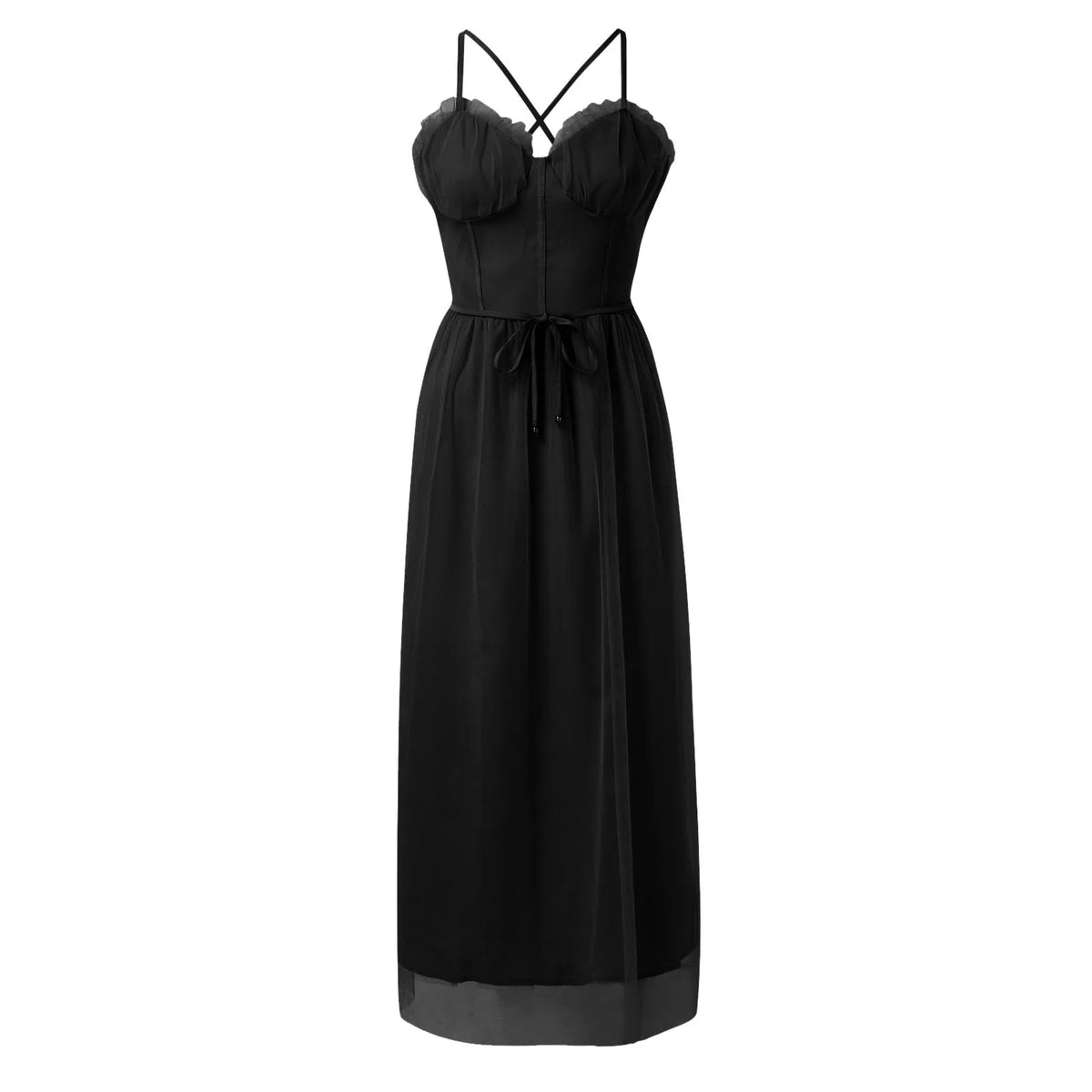 Backless Mesh Drawstring Evening Dress