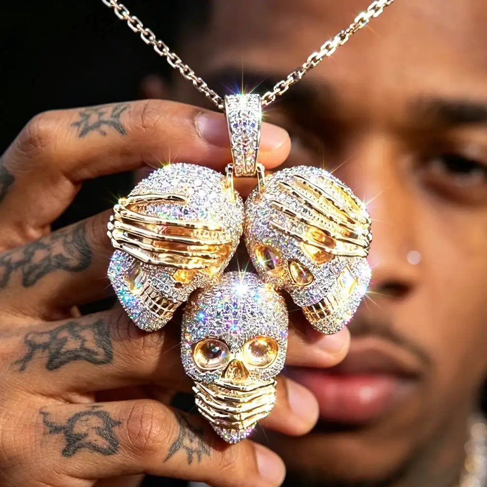 Bling Skull Charm Streetwear Rapper Jewelry Shiny Icy Statement — product view 8