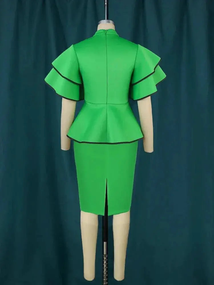 Elegant High Neck Peplum Dress For Holidays And Events