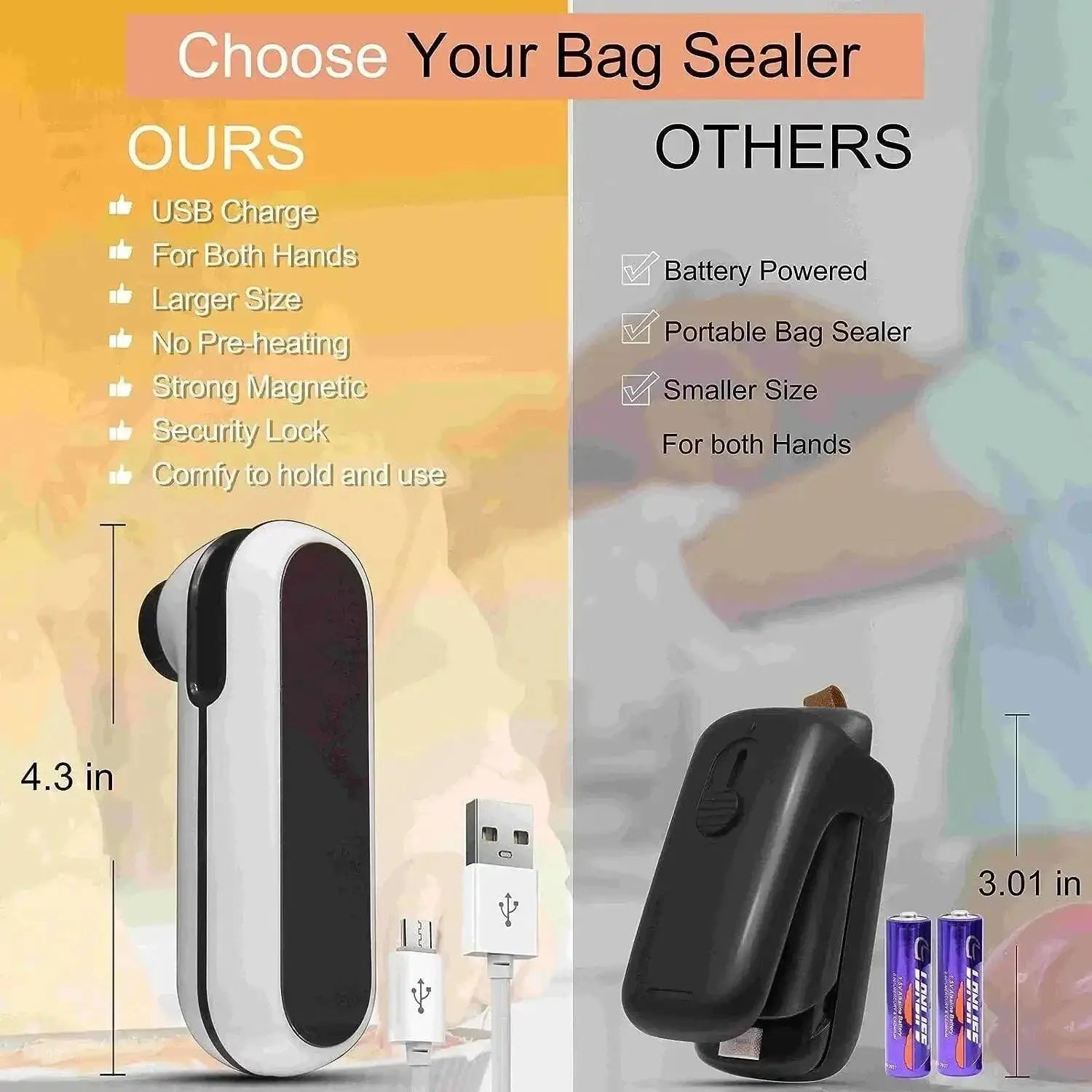 Rechargeable 2 In 1 Bag Mini Heat Sealer USB Snack Clip