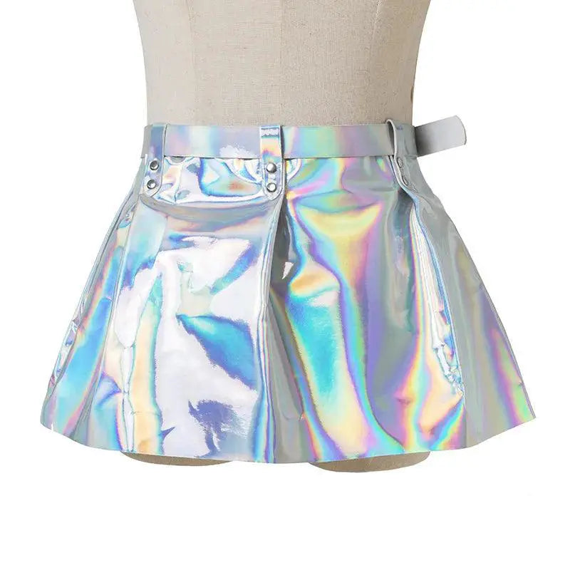 Gothic Faux Leather Peplum Skirt With Adjustable Belt Women
