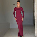 Hugcitar Backless Long Sleeve Bodycon Maxi Dress Solid Prom Party Y2K Night Glow
