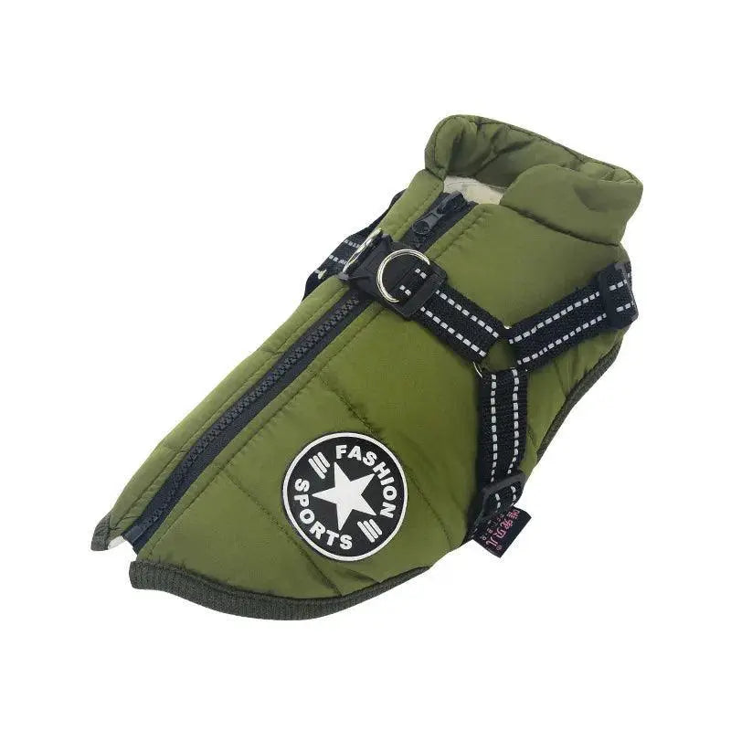 Winter Waterproof Dog Jacket With Harness For Large Breeds