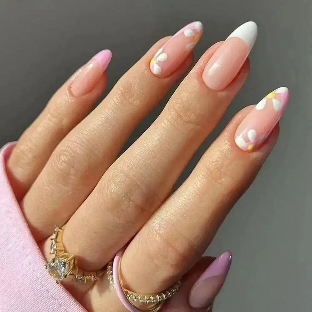 Purple Floral Ballerina Nail Tips 24pcs False Nails Box