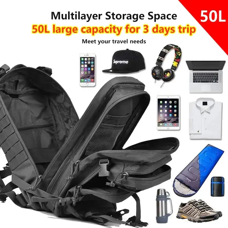 Large Capacity Waterproof Tactical Backpack 50L For Men
