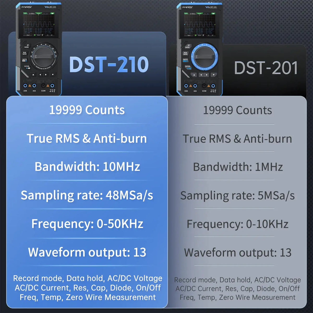 FNIRSI DST-210 and DST-201 3IN1 Digital Multimeter Oscilloscope Signal Source 19999 Counts 10MHz/1MHz Portable Electrician Tools