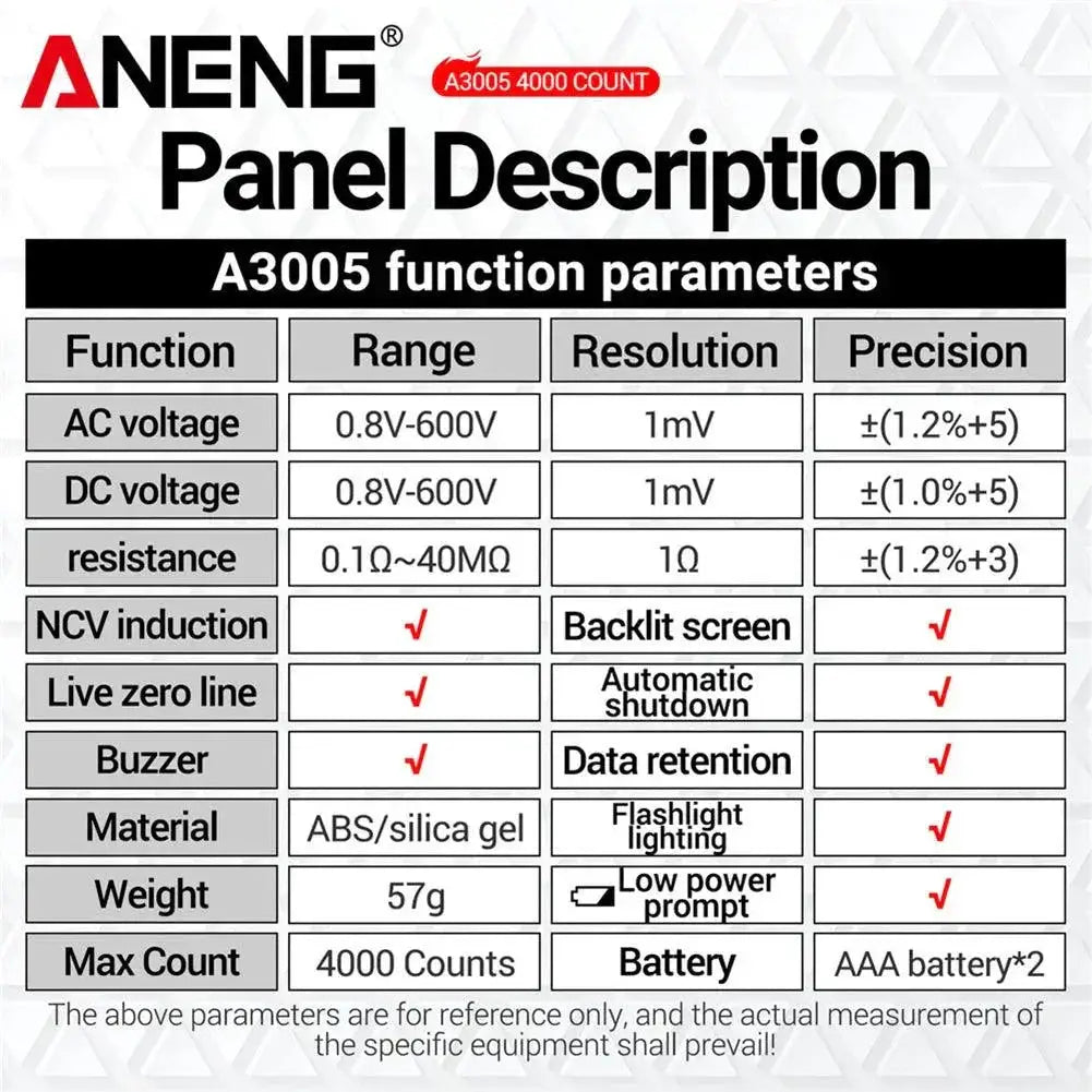 ANENG A3005 Multimeter Pen AC DC Voltage Ohm Tester