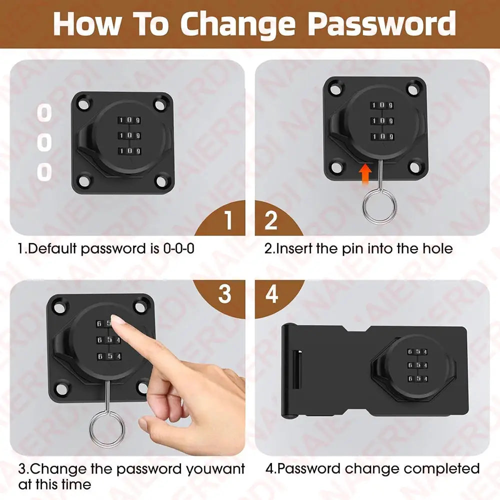 NAIERDI Household Cabinet Password Hasp Locks Zinc Alloy Security Combination Coded Drawer Door Lock for Refrigerator,Shed