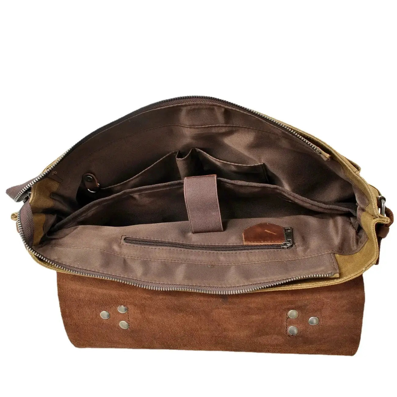 Oil Waxed Canvas Crazy Horse Leather Crossbody Briefcase - OurLum.com