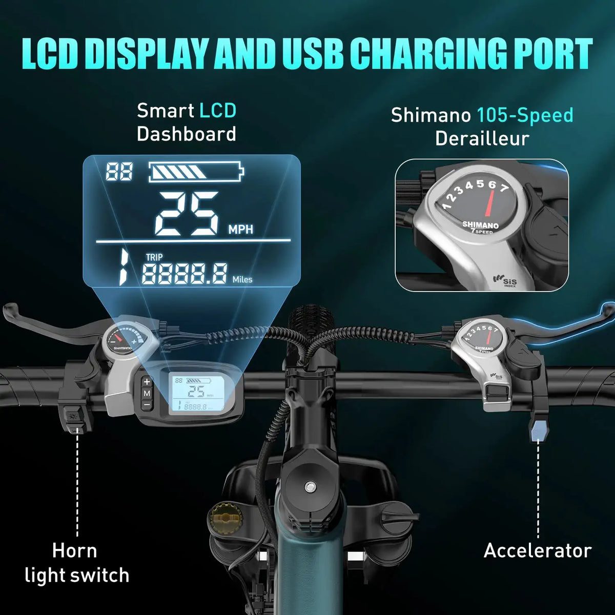 GT300 26 Inch Adults Electric Mountain Bike Ebike, 748W Peak 400W Rated Motor, 22MPH Max Speed, 36V 10Ah Removable Lithium Battery, Shimano 7‑Speed Gears, Lockable Front Shock Absorber Dual Disc Brake for Commuter Off‑Roa