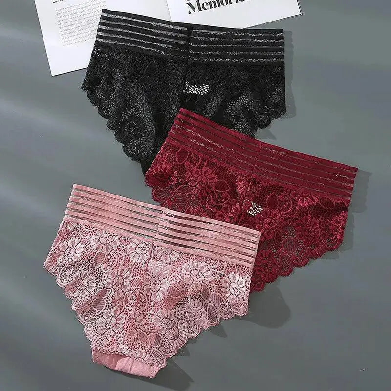 Elegant Lace Panties Trio Breathable Underwear Set For Women