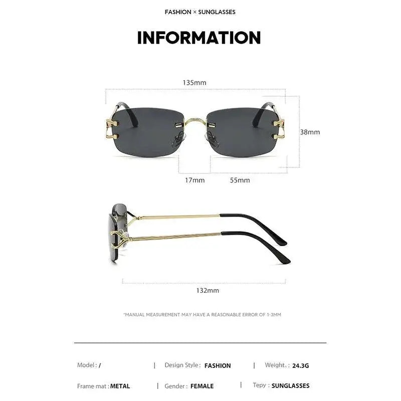 Rimless Rectangle Sunglasses For Men And Women UV Protection