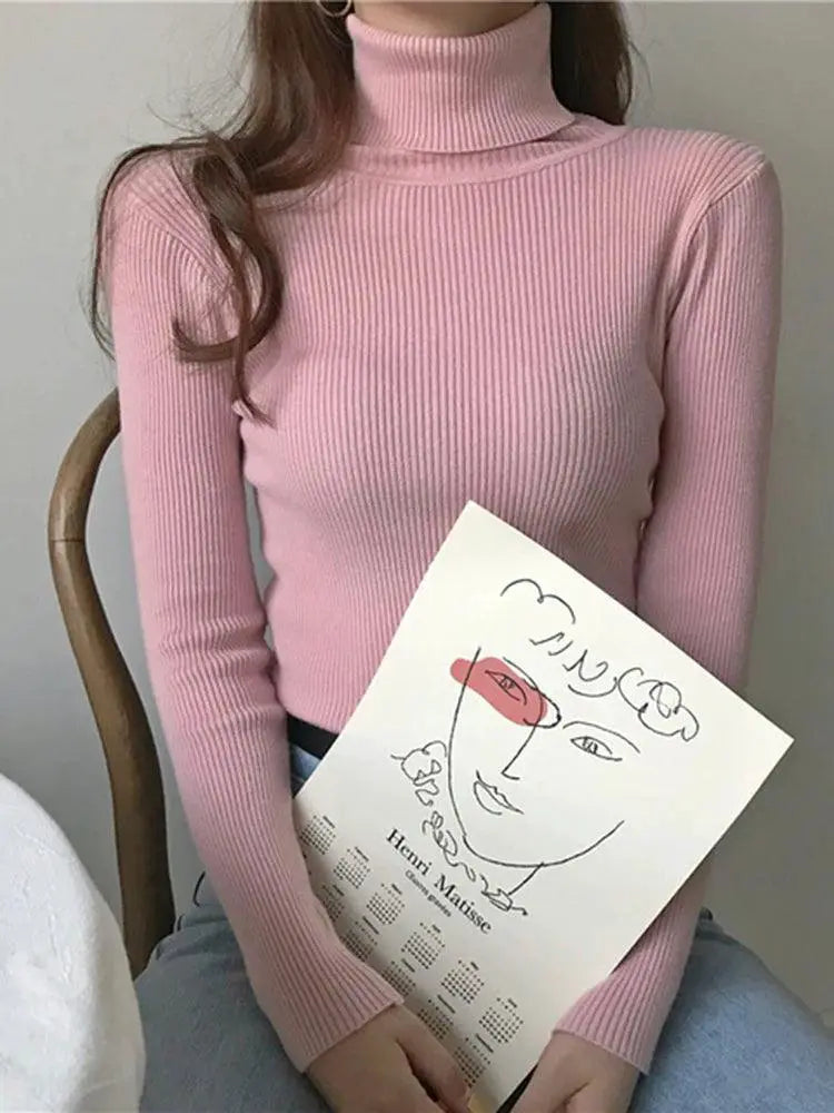 Cozy Chic Slim Fit Turtleneck Sweater For Fall Fashion