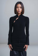 Modern Black Standing Collar Cheongsam Dress Elegant Spring Fashion