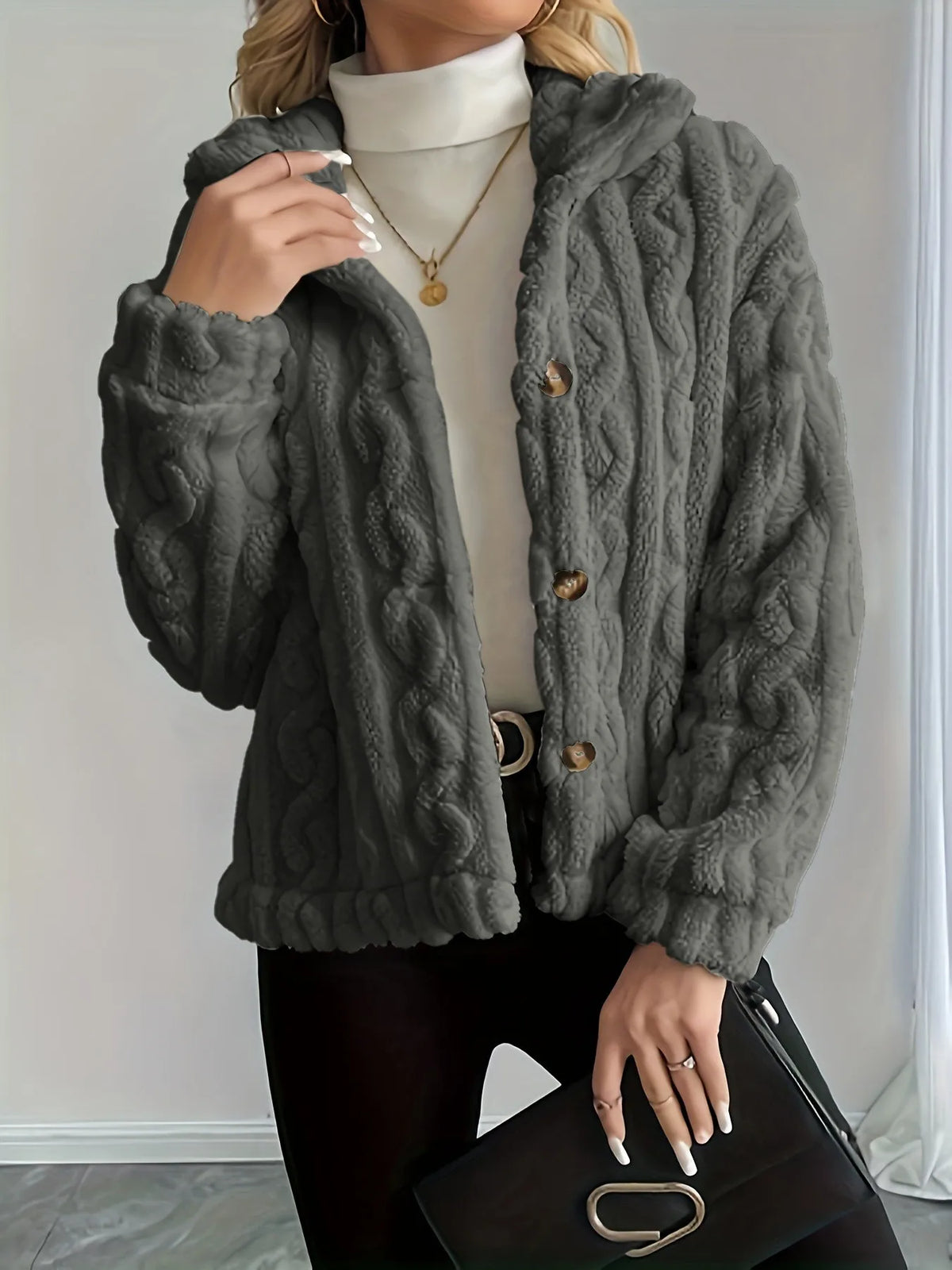 Thick Notched Collar Button Coat
