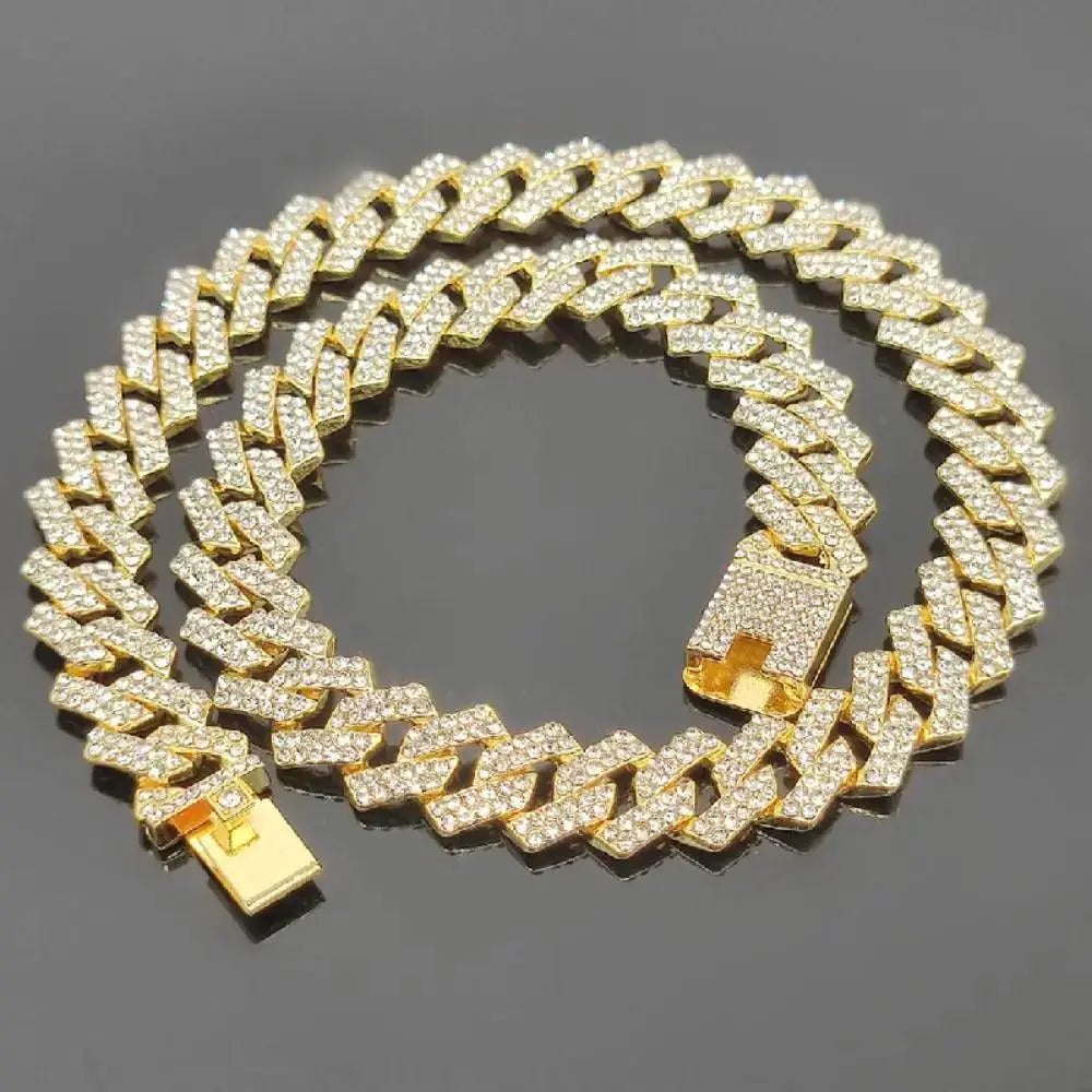 Luxury Metal Diamond Dog Collar Chain Harness 20mm Width