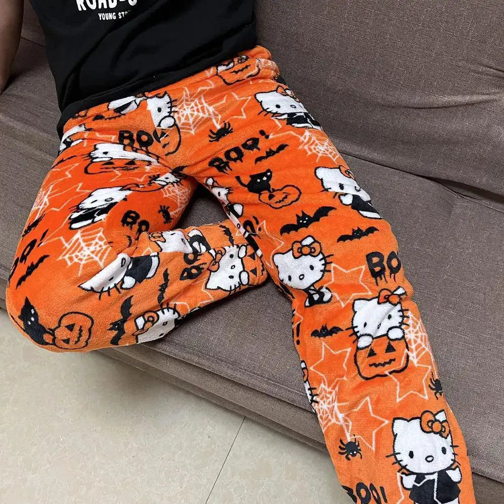 Hello Kitty Cartoon Flannel Pajamas Cozy Autumn Winter Wear