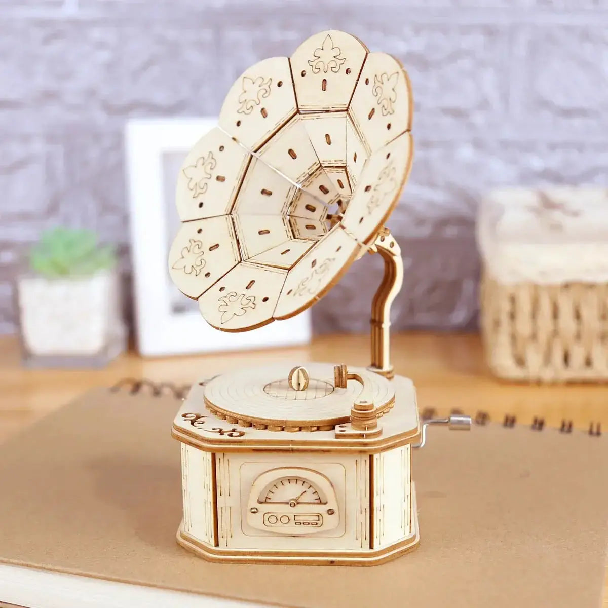 3D Wooden Gramophone Music Box Puzzle Kit Diy Gift Set
