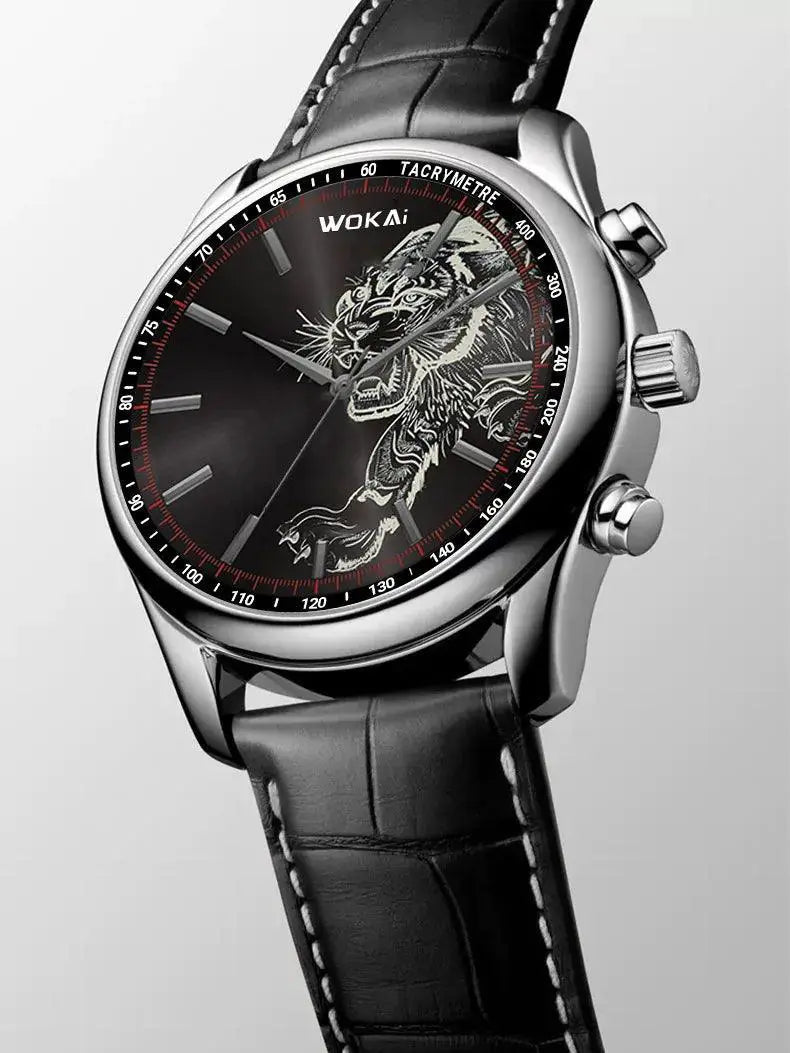 Tiger Print Leather Band Watch for Men Stylish Timepiece