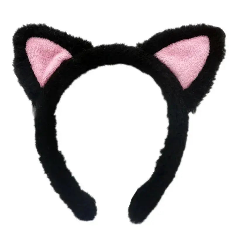Playful Plush Cat Ears Headband for Makeup and Skincare