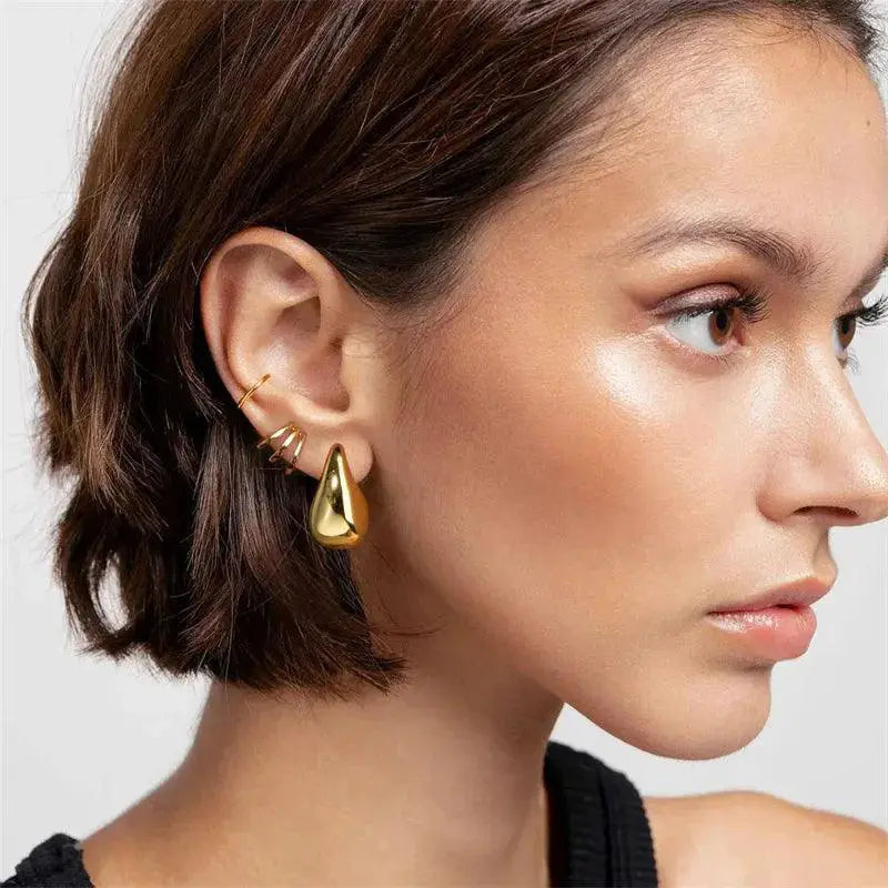 Chunky Vintage Gold Teardrop Stainless Steel Earrings
