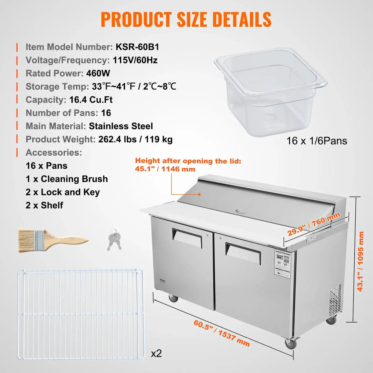 SucceBuy " Commercial Refrigerator Sandwich & Salad Prep Table — product view 8