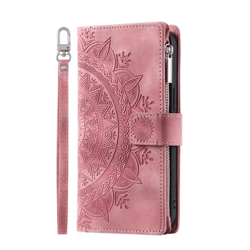 Luxury Zipper Wallet Case for iPhone 17 18 16 Pro Max 16E 15 13 12 11 Pro Plus XR XS Max 7 8 SE Embossed Leather Card Phone Bag
