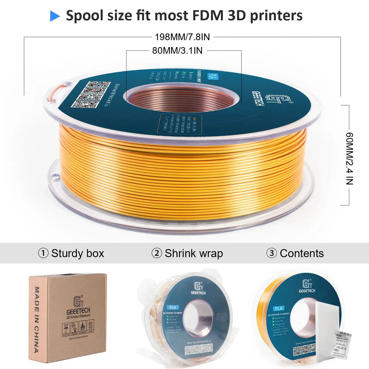 Tricolor Silk PLA Filament for Colorful Prints — product view 4