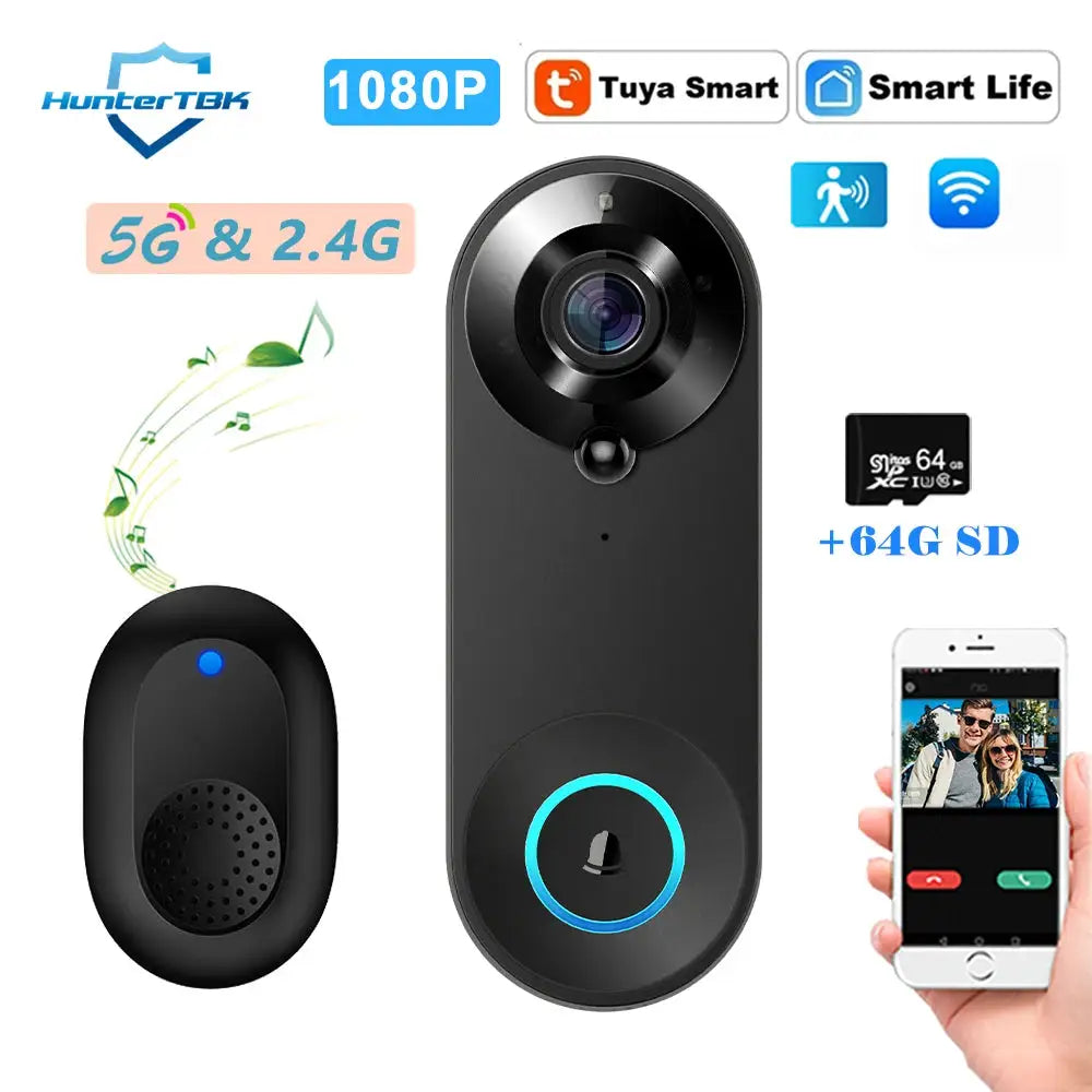5G 2.4G WiFi Video Doorbell 1080P Wireless Camera Door Bell Tuya Smart Home Security Motion Detect Night Vision Ringing Bell