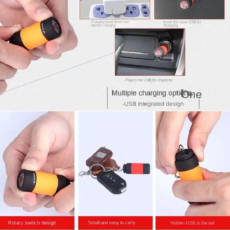 LED Micro Pocket Flashlight Portable USB Rechargeable Keychain Flashlight Waterproof Home Outdoor Hiking Camping Flashlight