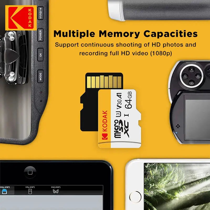 KODAK Micro SD Memory Card 100MB/s Class10 U3 UHS-I 32GB 64GB 128GB TF SD Card 4K HD For Phone PC