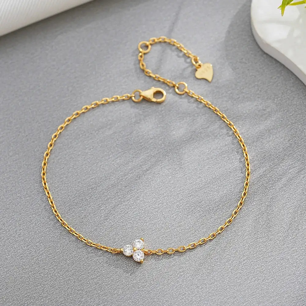 Fashion Women Minimalist Sparkle Flower Bracelet S925 Sterling Silver Moissanite Adjustable Size Jewelry