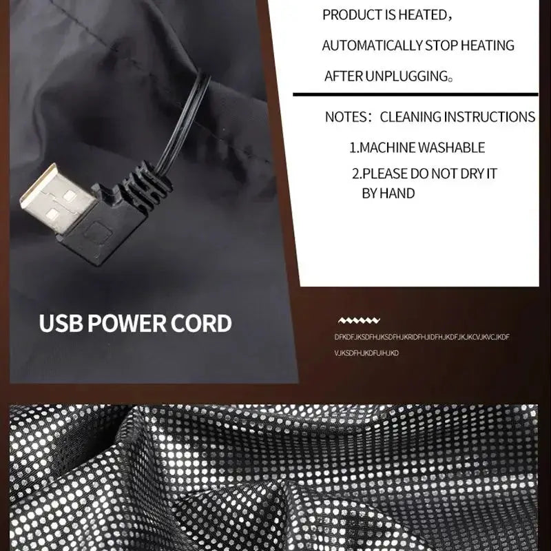 Nine Areas Heated Vest Jacket USB Men Winter Hunting Jacket