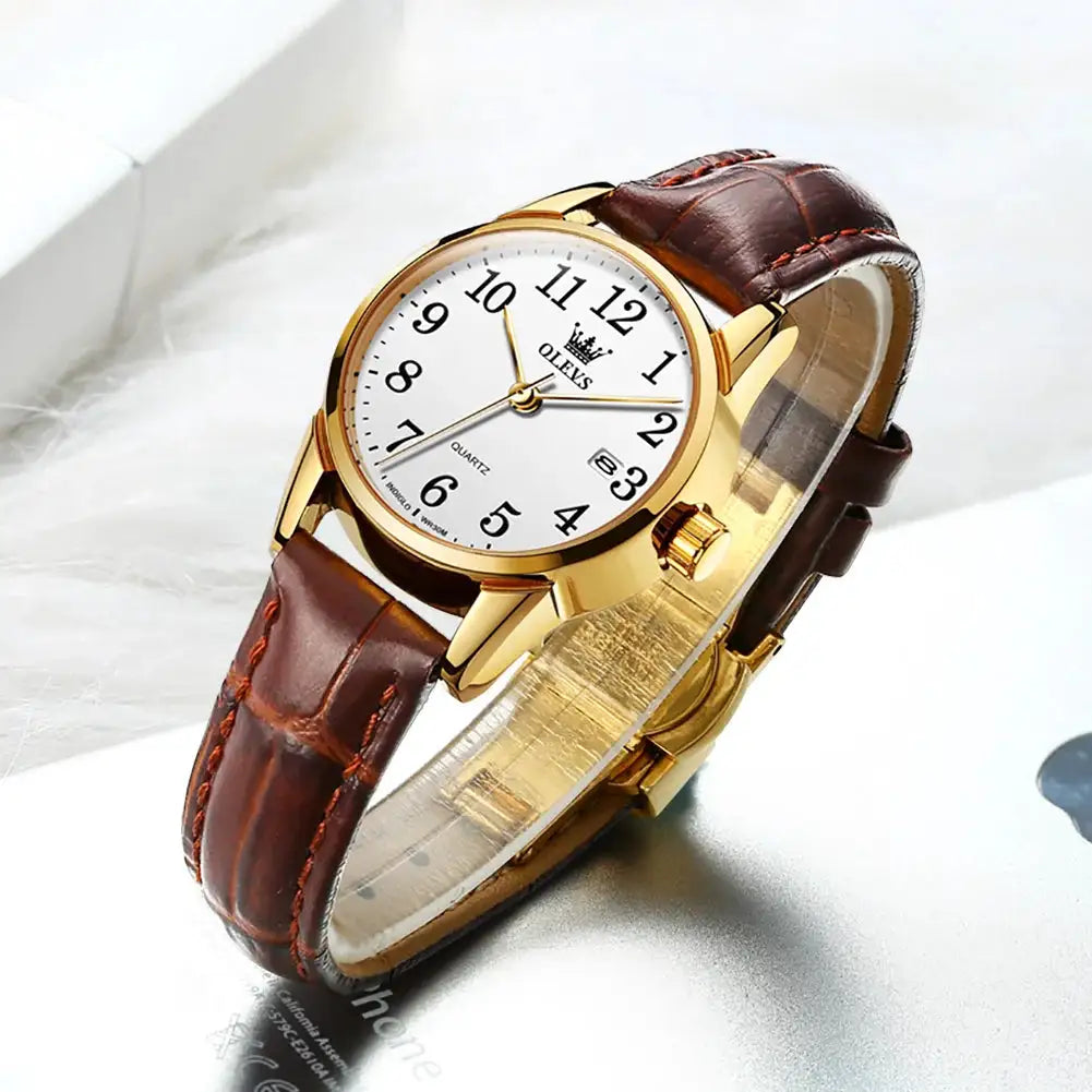 OLEVS Top Brand Quartz Watch For Women 50M Waterproof GMT Watches Women's Sports Leather Strap Men Wristwtach Ultrathin